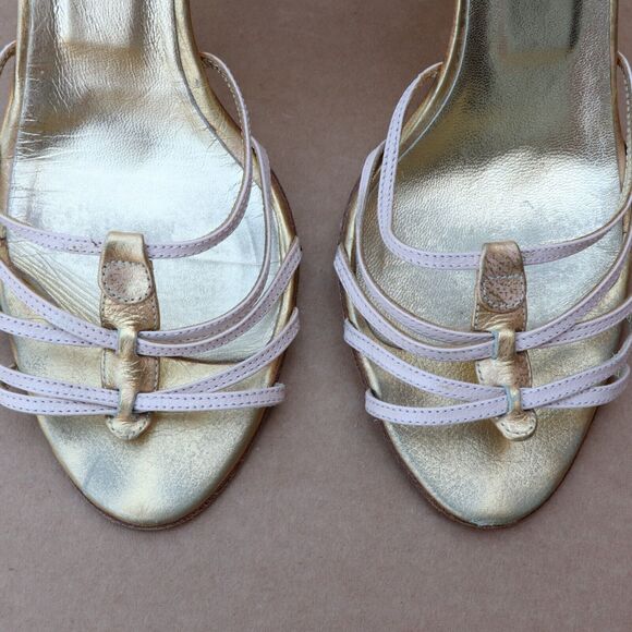 Dolce Gabbana Ankle Strap Heel Sandals Women's Size 6.5 Metallic Gold/Cream - Picture 3 of 10